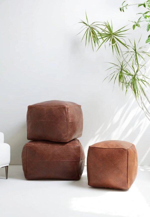 Pouf Ottoman carré en cuir – Image 4